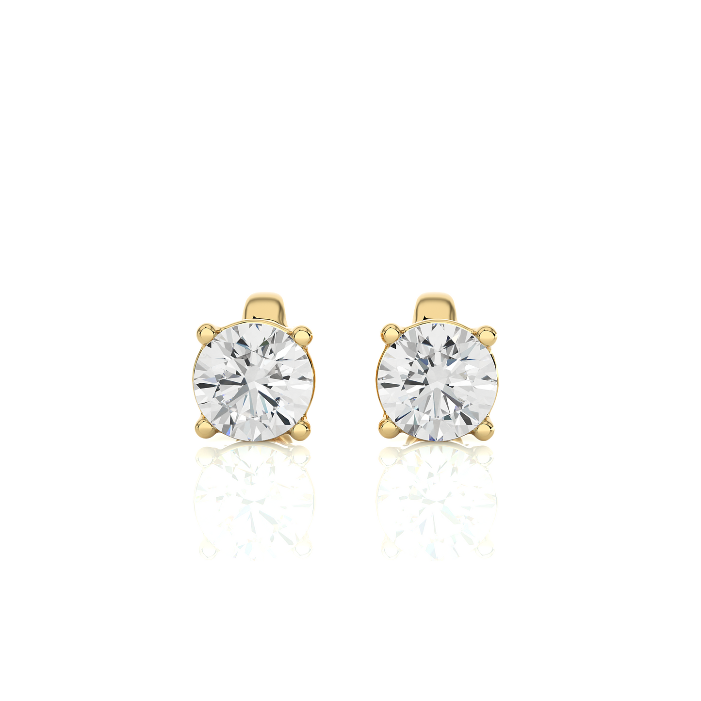 14k Yellow Gold Round Shaped Brilliant Cut Diamond Stud Earrings Iconic Solitaire Design