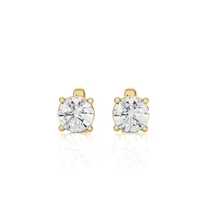 14k Yellow Gold Round Shaped Brilliant Cut Diamond Stud Earrings Iconic Solitaire Design