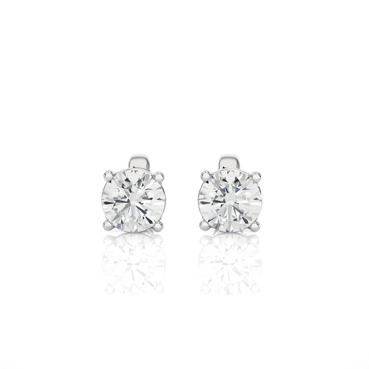 14k Yellow Gold Round Shaped Brilliant Cut Diamond Stud Earrings Iconic Solitaire Design