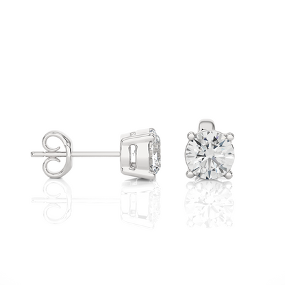 14k Yellow Gold Round Shaped Brilliant Cut Diamond Stud Earrings Iconic Solitaire Design