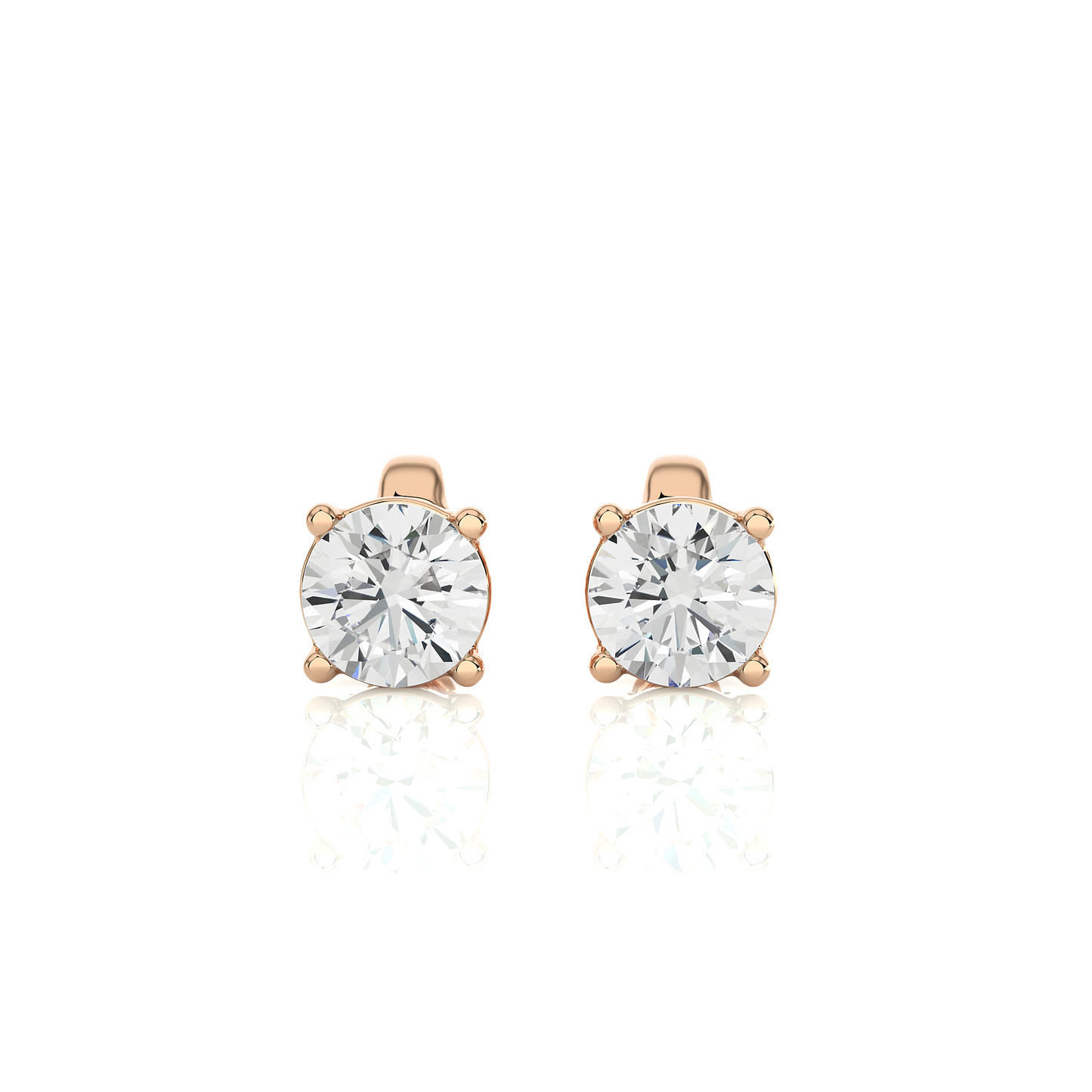 14k Yellow Gold Round Shaped Brilliant Cut Diamond Stud Earrings Iconic Solitaire Design