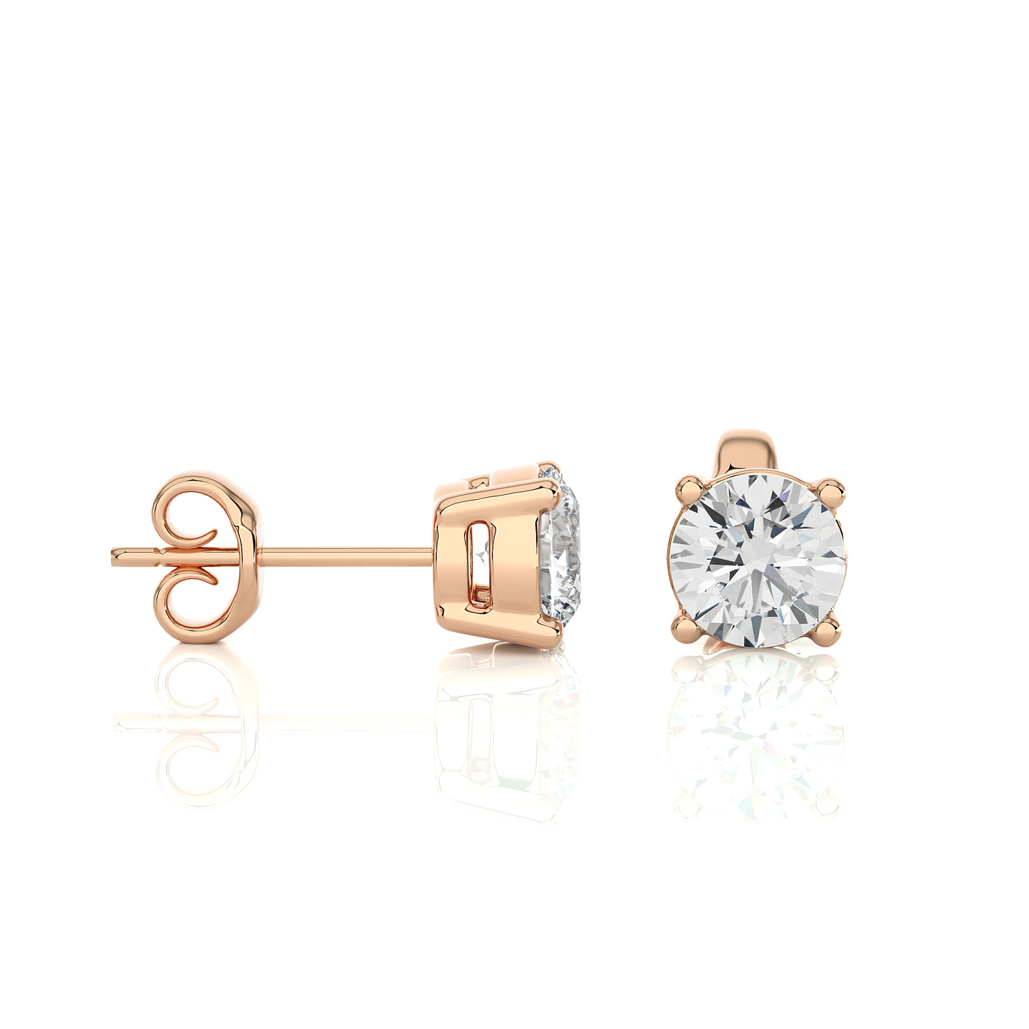 14k Yellow Gold Round Shaped Brilliant Cut Diamond Stud Earrings Iconic Solitaire Design