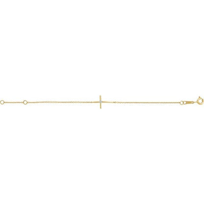14k-yellow-imitation-white-cubic-zirconia-sideways-youth-cross-5-1/2"-bracelet