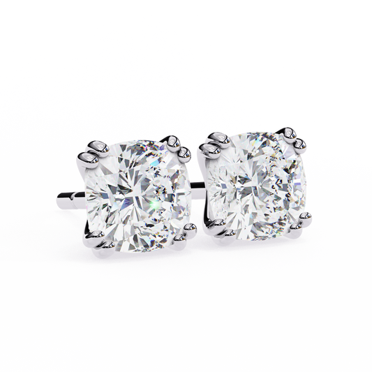 Handcrafted Cushion Cut White Colorless Diamond Perfect Statement Cluster Daily Wear Stud Earring