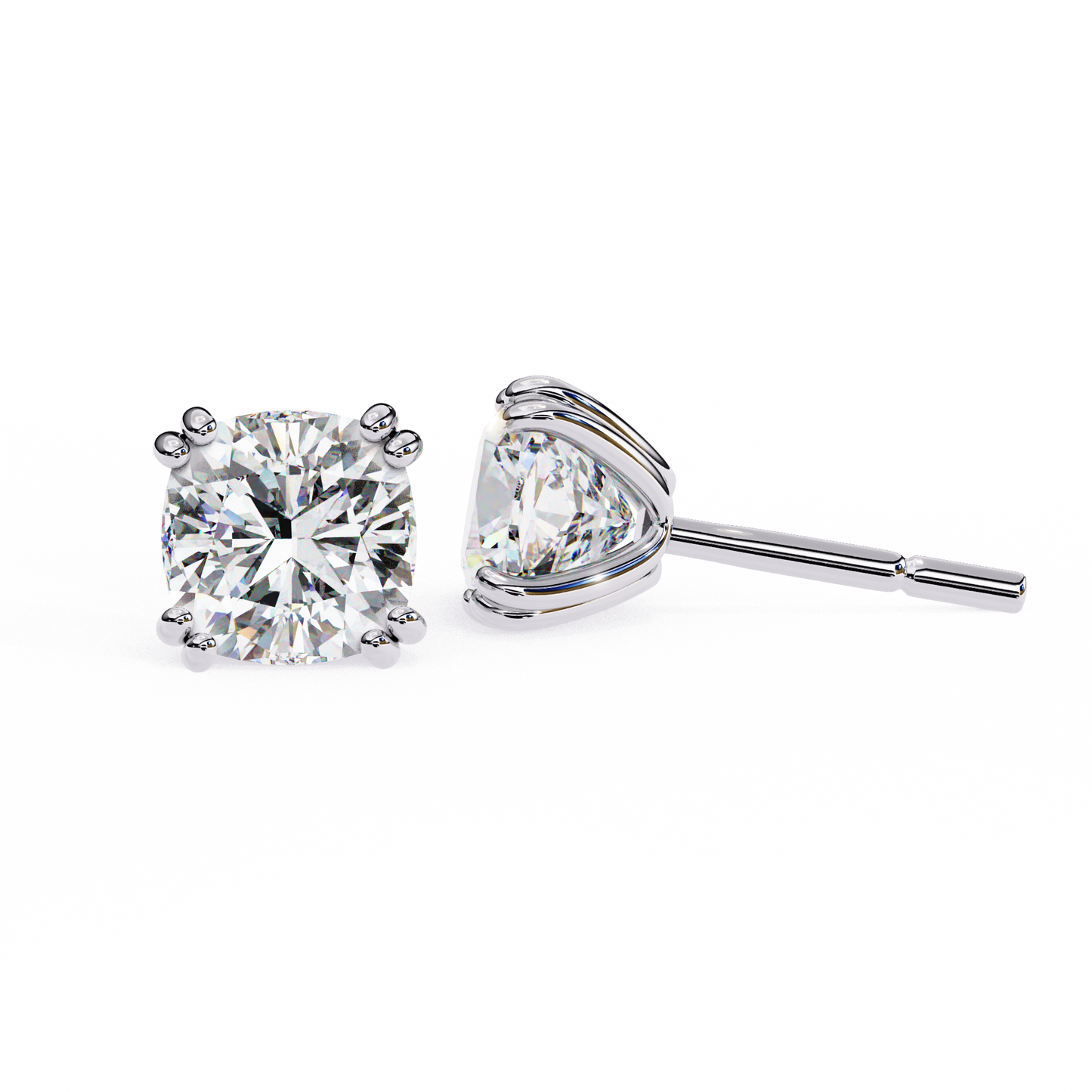 Handcrafted Cushion Cut White Colorless Diamond Perfect Statement Cluster Daily Wear Stud Earring