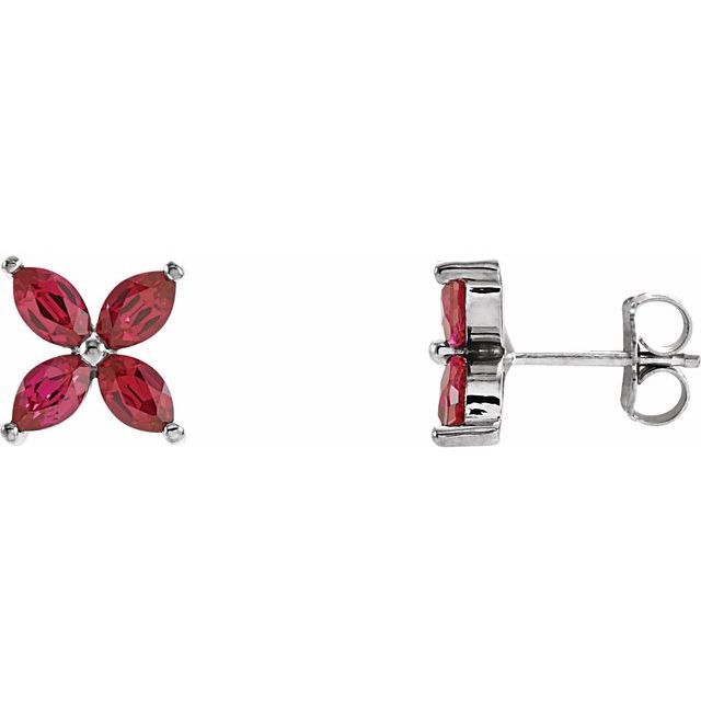 14K White Lab-Grown Ruby Earrings