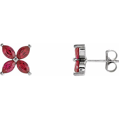 14K White Lab-Grown Ruby Earrings