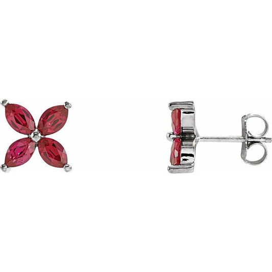 14K White Lab-Grown Ruby Earrings