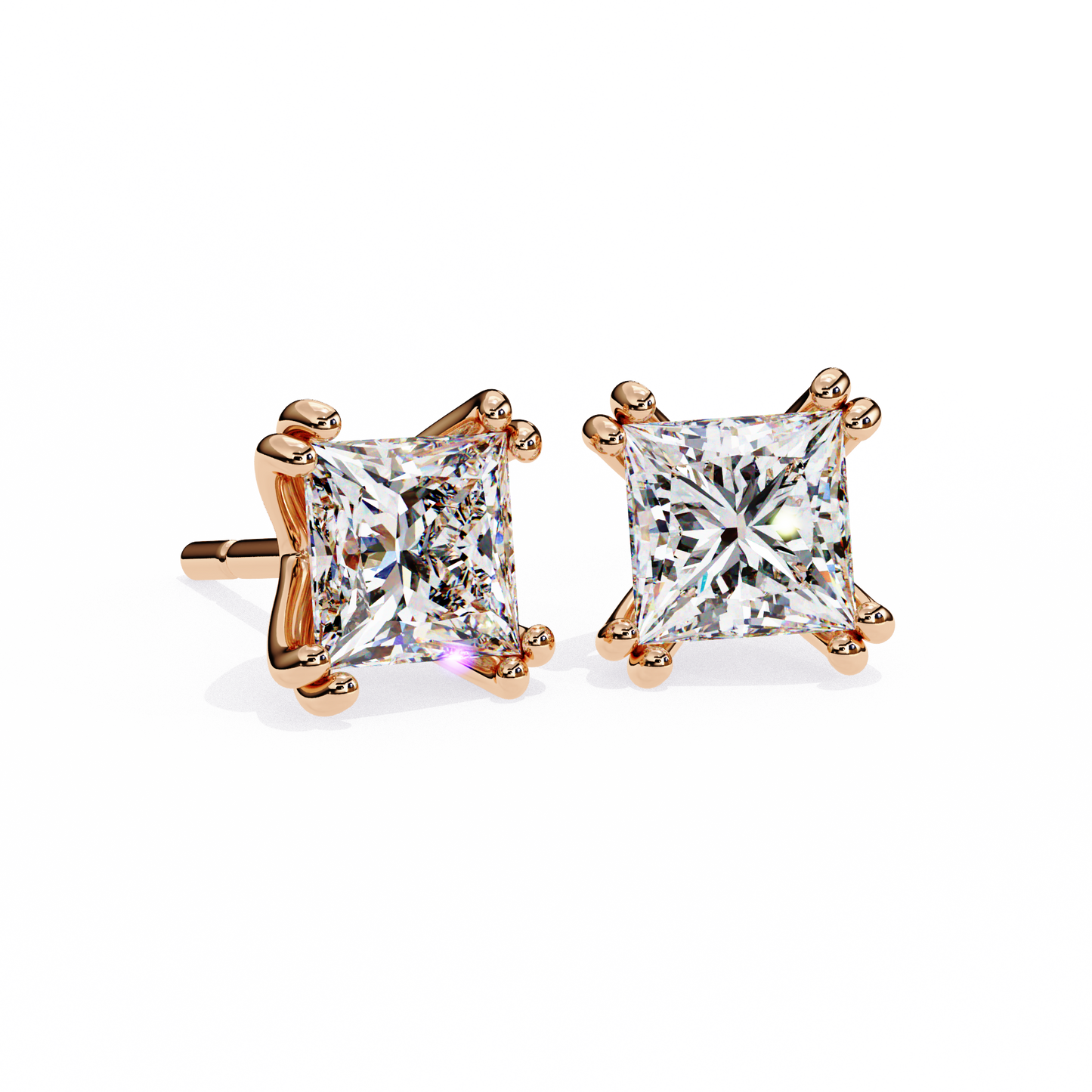 Solitaire 3.04Ct Princess Cut Diamond Unique Stacking Double Prong Set Dainty Stud Party Wear Earring For Gift