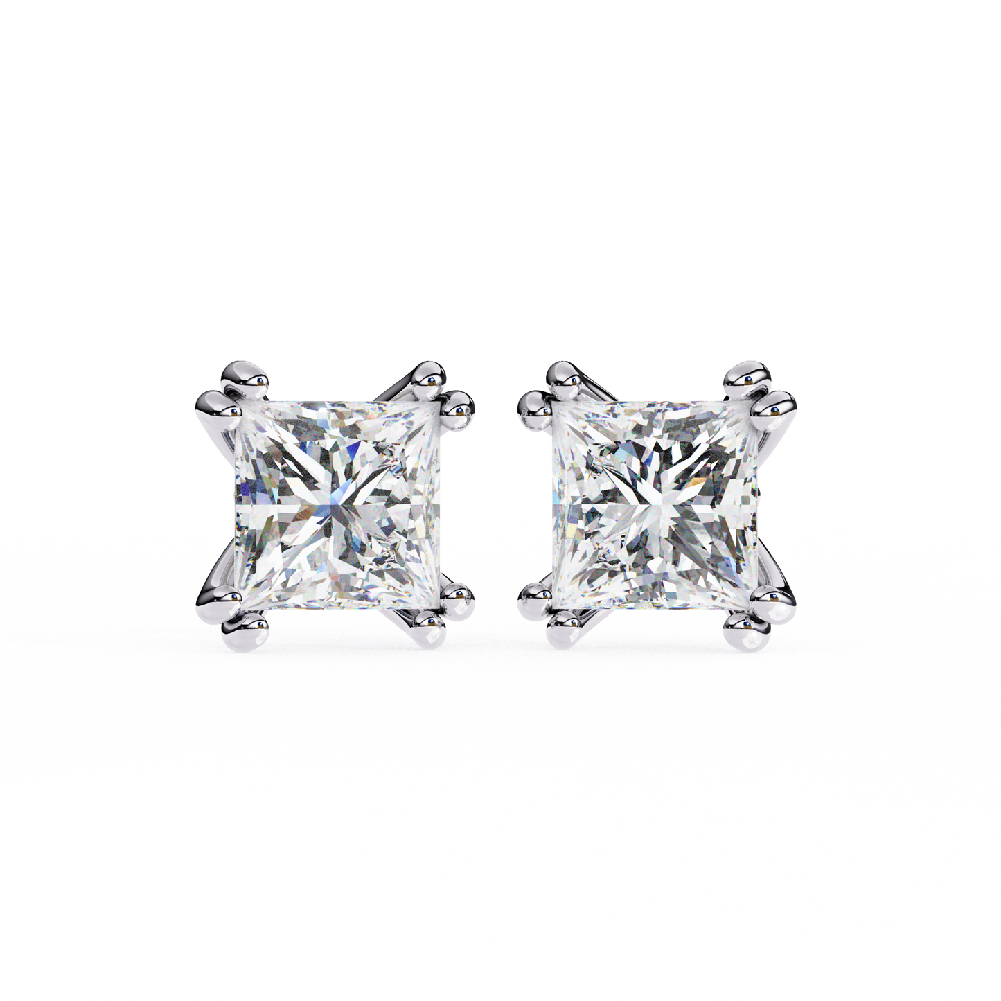 Solitaire 3.04Ct Princess Cut Diamond Unique Stacking Double Prong Set Dainty Stud Party Wear Earring For Gift