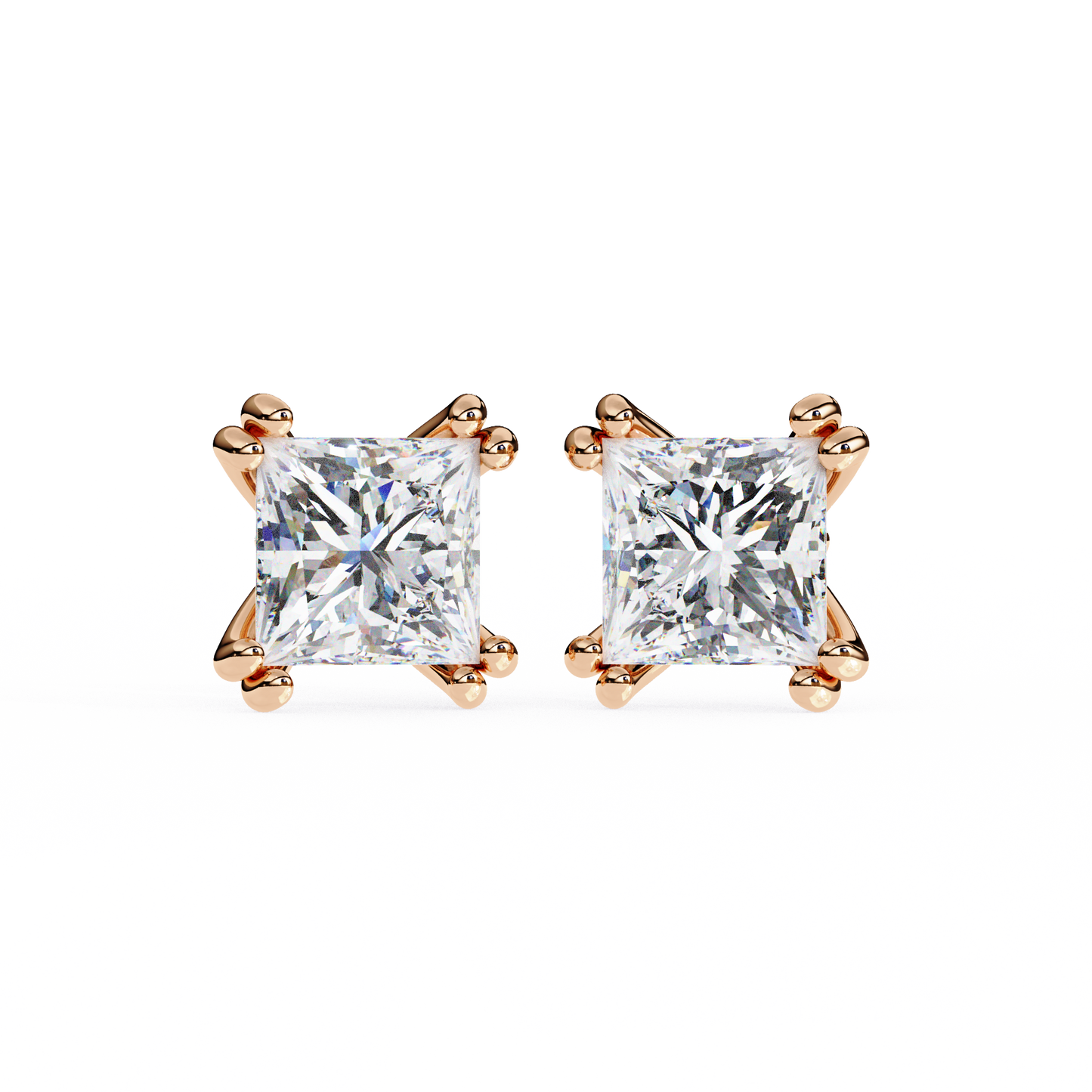 Solitaire 3.04Ct Princess Cut Diamond Unique Stacking Double Prong Set Dainty Stud Party Wear Earring For Gift