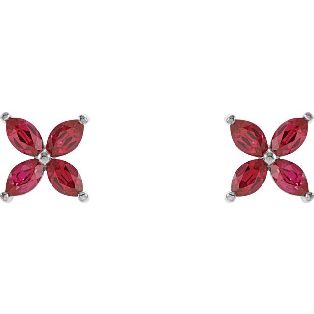 14K White Lab-Grown Ruby Earrings