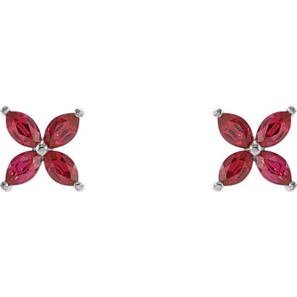 14K White Lab-Grown Ruby Earrings