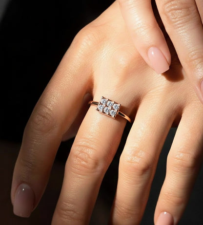 14K Solid White Gold Round Shaped Diamond Ring Minimalist Daily Wear Jewelry For Women's