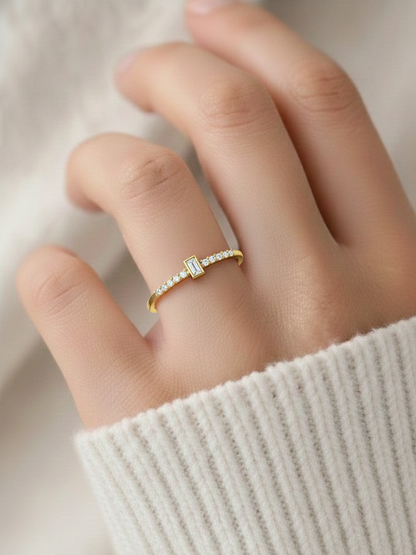 Labgrown Baguette Diamond Ring With Round Side Stones Sparkle In 14K Solid Gold