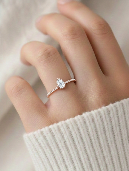 Elegant Pear And Round Diamond Band Ring With Side Stones Ring For Her