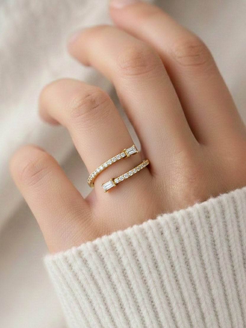 0.18 CT Baguette And Round Cut Open Cuff Engagement Ring For Women's