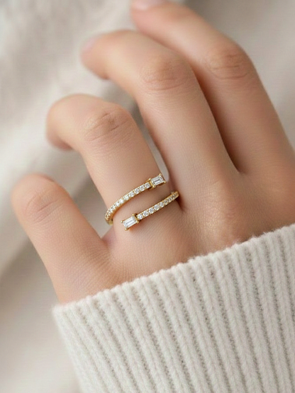 0.18 CT Baguette And Round Cut Open Cuff Engagement Ring For Women's