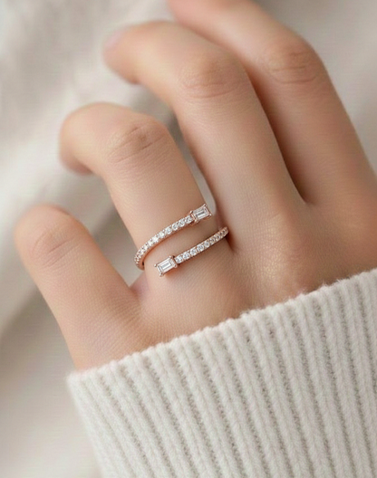 0.18 CT Baguette And Round Cut Open Cuff Engagement Ring For Women's