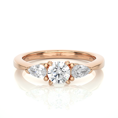 18K Solid Gold Pear cut Lab Grown diamond Three Stone Diamond Ring Gift For Anniversary - HIGHCARAT DIAMONDS