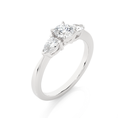 18K Solid Gold Pear cut Lab Grown diamond Three Stone Diamond Ring Gift For Anniversary - HIGHCARAT DIAMONDS