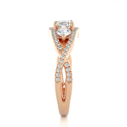 18K Solid Gold Ring, 1.07 Ct Three Stones With Pave And Side Stones Special Round Shape Ring For Women