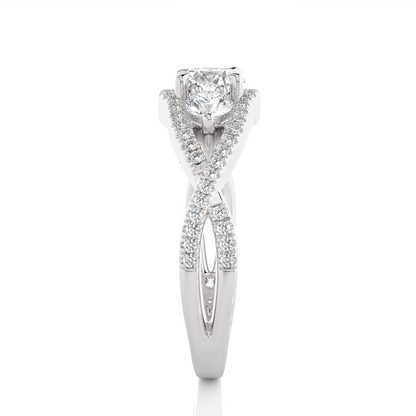 18K Solid Gold Ring, 1.07 Ct Three Stones With Pave And Side Stones Special Round Shape Ring For Women