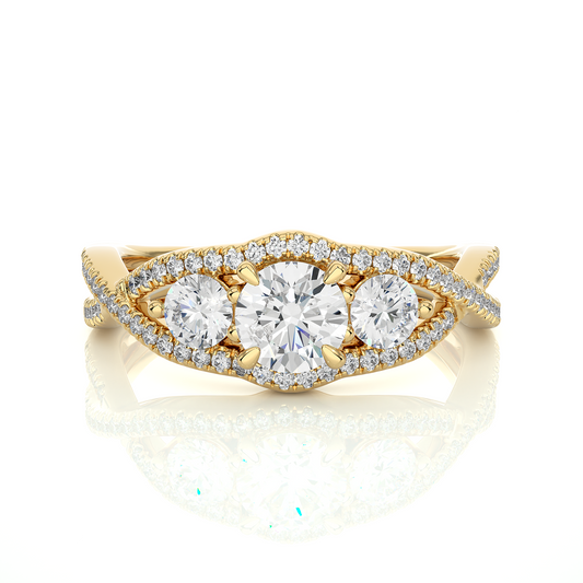 18K Solid Gold Ring, 1.07 Ct Three Stones With Pave And Side Stones Special Round Shape Ring For Women - HIGHCARAT DIAMONDS