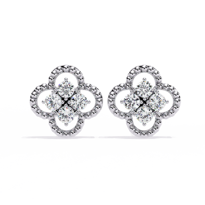 18k Solid Yellow Gold Round Cut Lab Grown & Natural Diamond Vintage Minimalist Screw Back Cluster Stud Earring - HIGHCARAT DIAMONDS