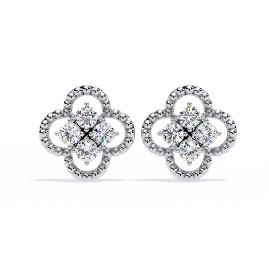 18k Solid Yellow Gold Round Cut Lab Grown & Natural Diamond Vintage Minimalist Screw Back Cluster Stud Earring - HIGHCARAT DIAMONDS