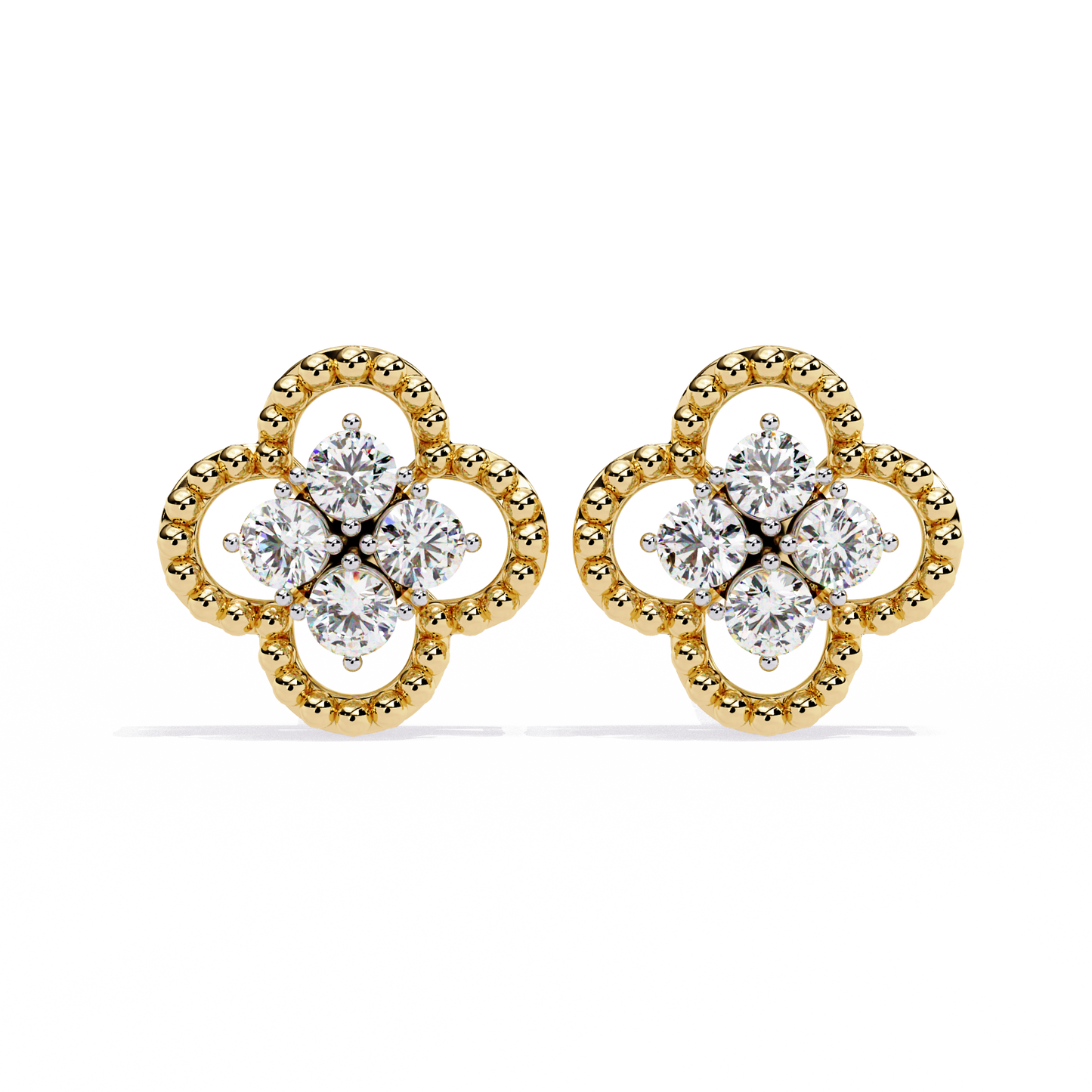 18k Solid Yellow Gold Round Cut Lab Grown & Natural Diamond Vintage Minimalist Screw Back Cluster Stud Earring - HIGHCARAT DIAMONDS