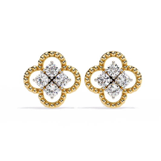 18k Solid Yellow Gold Round Cut Lab Grown & Natural Diamond Vintage Minimalist Screw Back Cluster Stud Earring - HIGHCARAT DIAMONDS