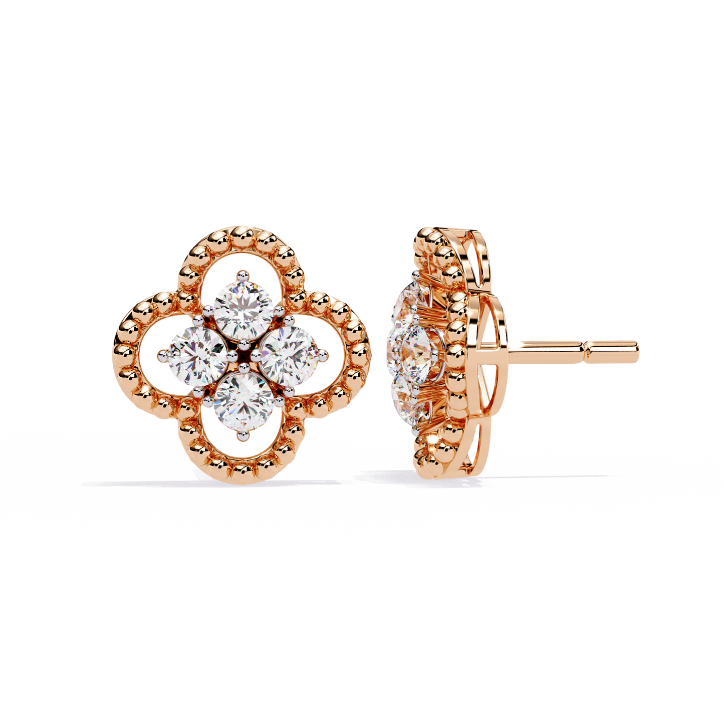 18k Solid Yellow Gold Round Cut Lab Grown & Natural Diamond Vintage Minimalist Screw Back Cluster Stud Earring - HIGHCARAT DIAMONDS
