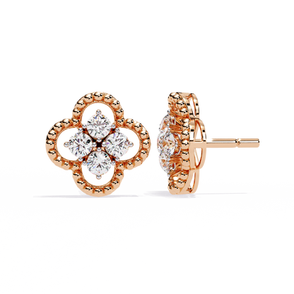 18k Solid Yellow Gold Round Cut Lab Grown & Natural Diamond Vintage Minimalist Screw Back Cluster Stud Earring - HIGHCARAT DIAMONDS
