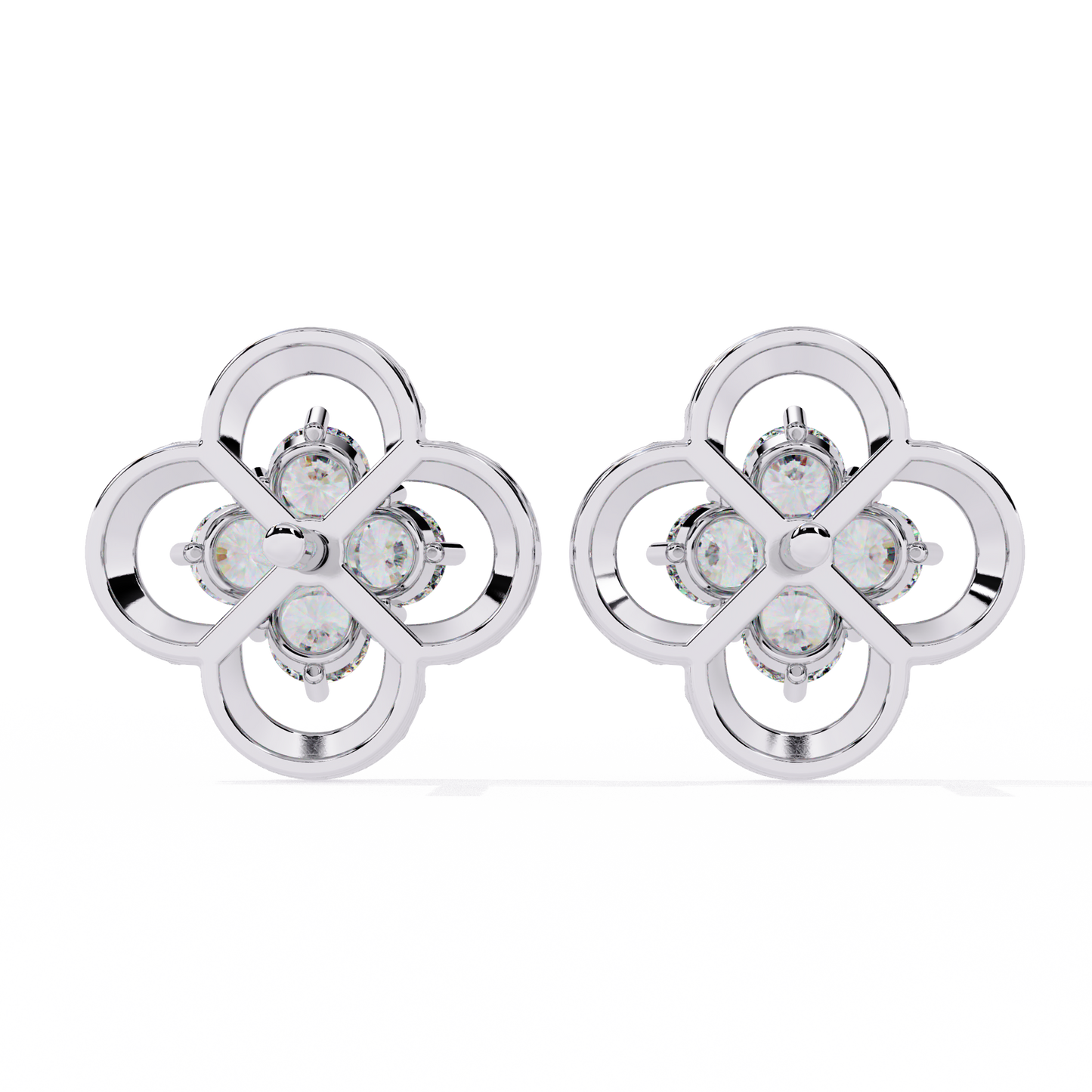 18k Solid Yellow Gold Round Cut Lab Grown & Natural Diamond Vintage Minimalist Screw Back Cluster Stud Earring - HIGHCARAT DIAMONDS