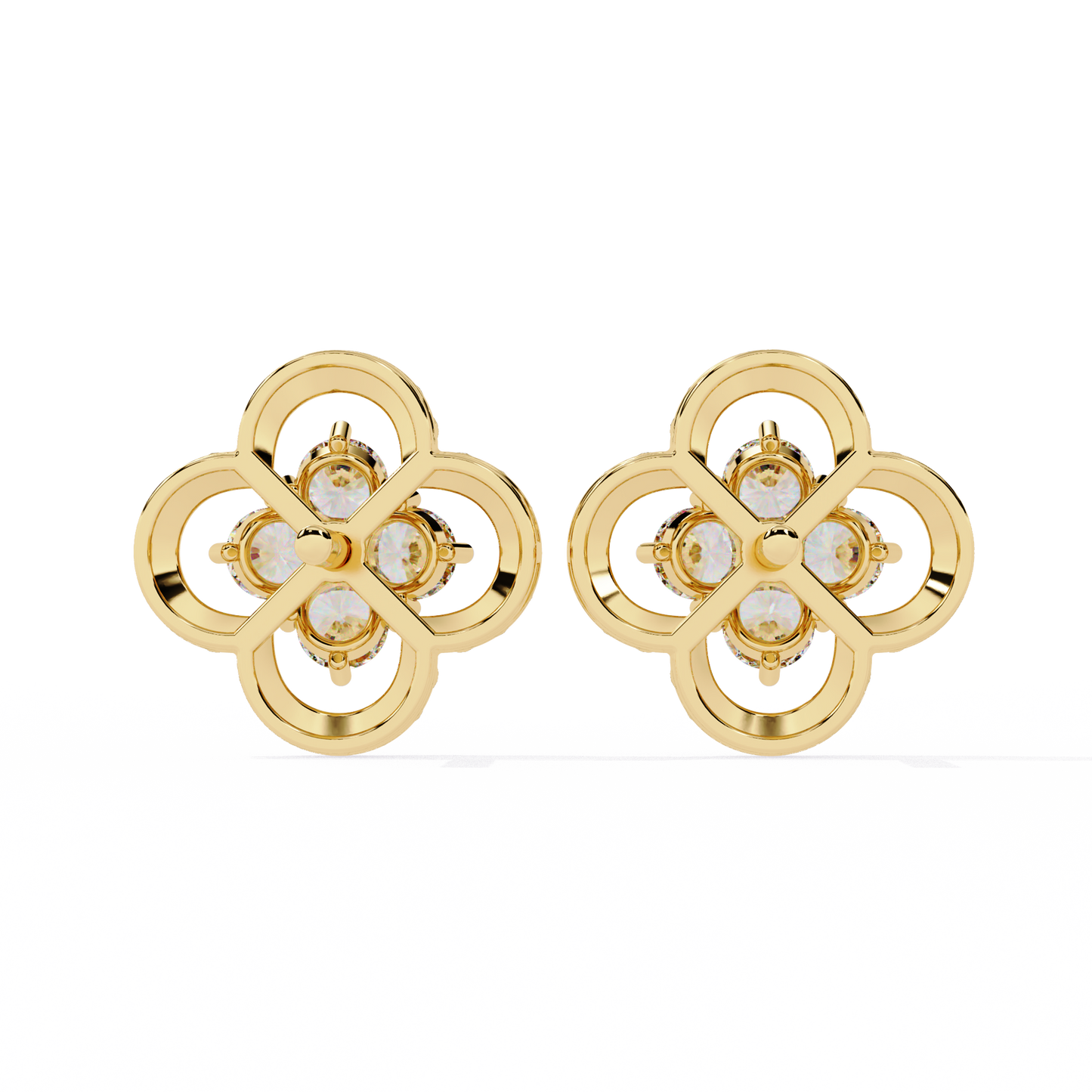 18k Solid Yellow Gold Round Cut Lab Grown & Natural Diamond Vintage Minimalist Screw Back Cluster Stud Earring - HIGHCARAT DIAMONDS