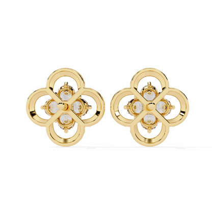 18k Solid Yellow Gold Round Cut Lab Grown & Natural Diamond Vintage Minimalist Screw Back Cluster Stud Earring - HIGHCARAT DIAMONDS