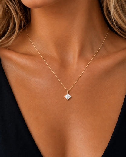 18k Gold Prong Set Princess Lab grown Diamond Solitaire Pendant - HIGHCARAT DIAMONDS