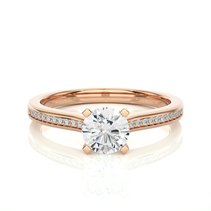 18k Round Cut  Lab Grown Diamond And Side stones  With Accent Ring  for bridal  Gift