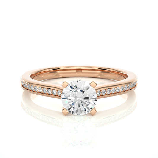 18k Round Cut  Lab Grown Diamond And Side stones  With Accent Ring  for bridal  Gift - HIGHCARAT DIAMONDS