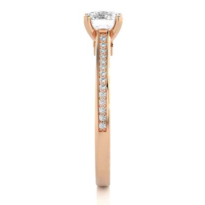 18k Round Cut  Lab Grown Diamond And Side stones  With Accent Ring  for bridal  Gift