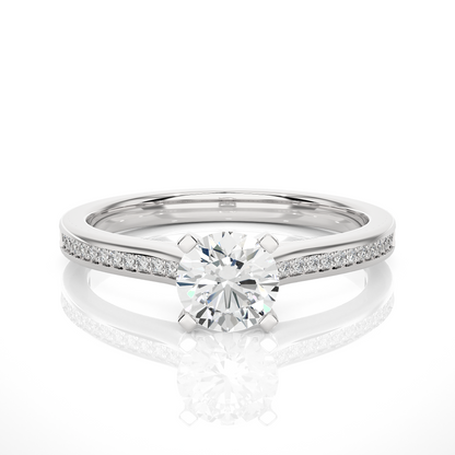 18k Round Cut  Lab Grown Diamond And Side stones  With Accent Ring  for bridal  Gift