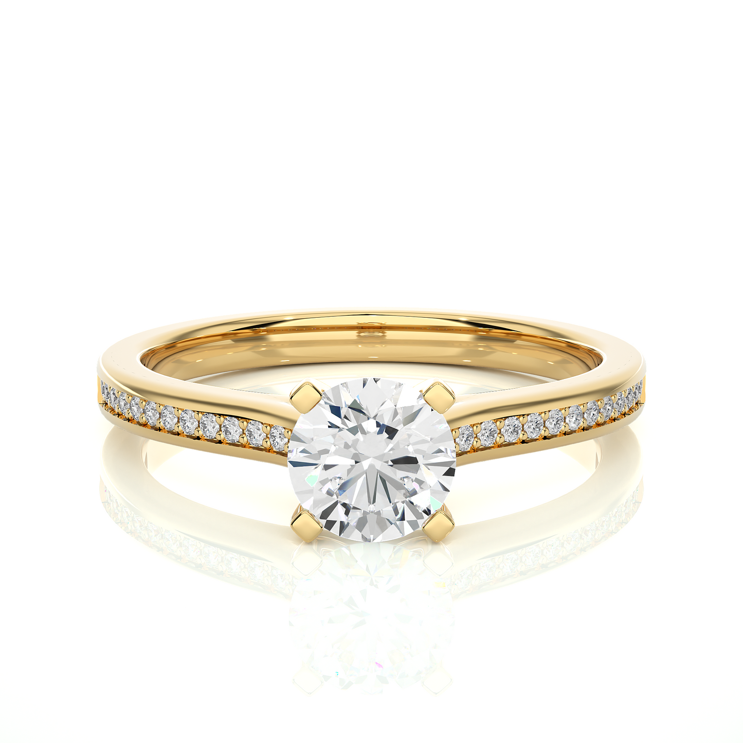 18k Round Cut  Lab Grown Diamond And Side stones  With Accent Ring  for bridal  Gift