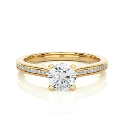18k Round Cut  Lab Grown Diamond And Side stones  With Accent Ring  for bridal  Gift