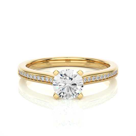 18k Round Cut  Lab Grown Diamond And Side stones  With Accent Ring  for bridal  Gift