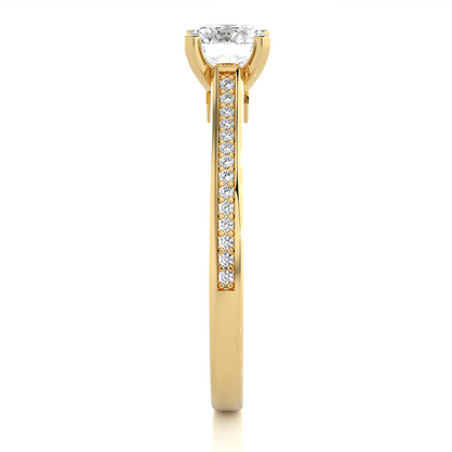 18k Round Cut  Lab Grown Diamond And Side stones  With Accent Ring  for bridal  Gift