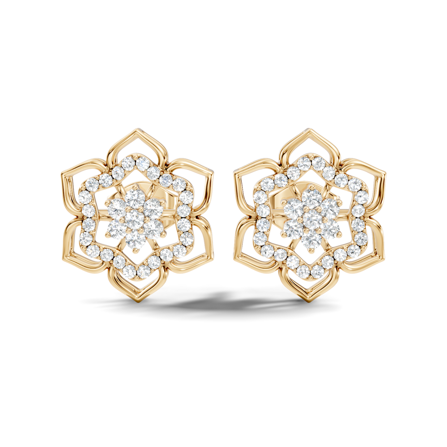 18k Solid Gold Natural & Lab Grown Round Shape Diamond New Classic Elegance Diamond Earrings For Women