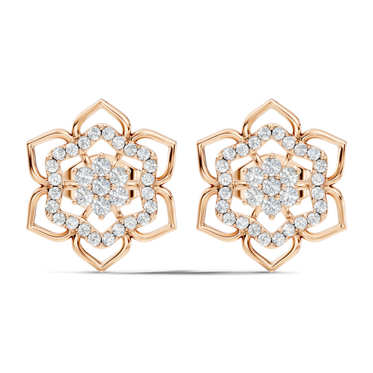 18k Solid Gold Natural & Lab Grown Round Shape Diamond New Classic Elegance Diamond Earrings For Women