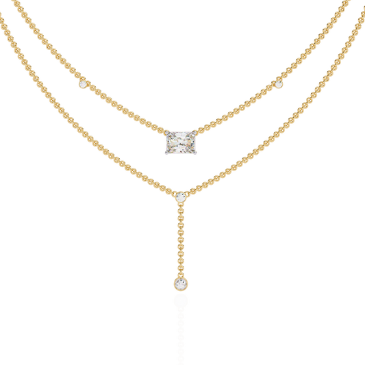 18k Solid Gold Radiant And Round 1.72 Ct  Cut Lab Grown Diamond Elegant Solitaire Cluster Daily Wear Necklace