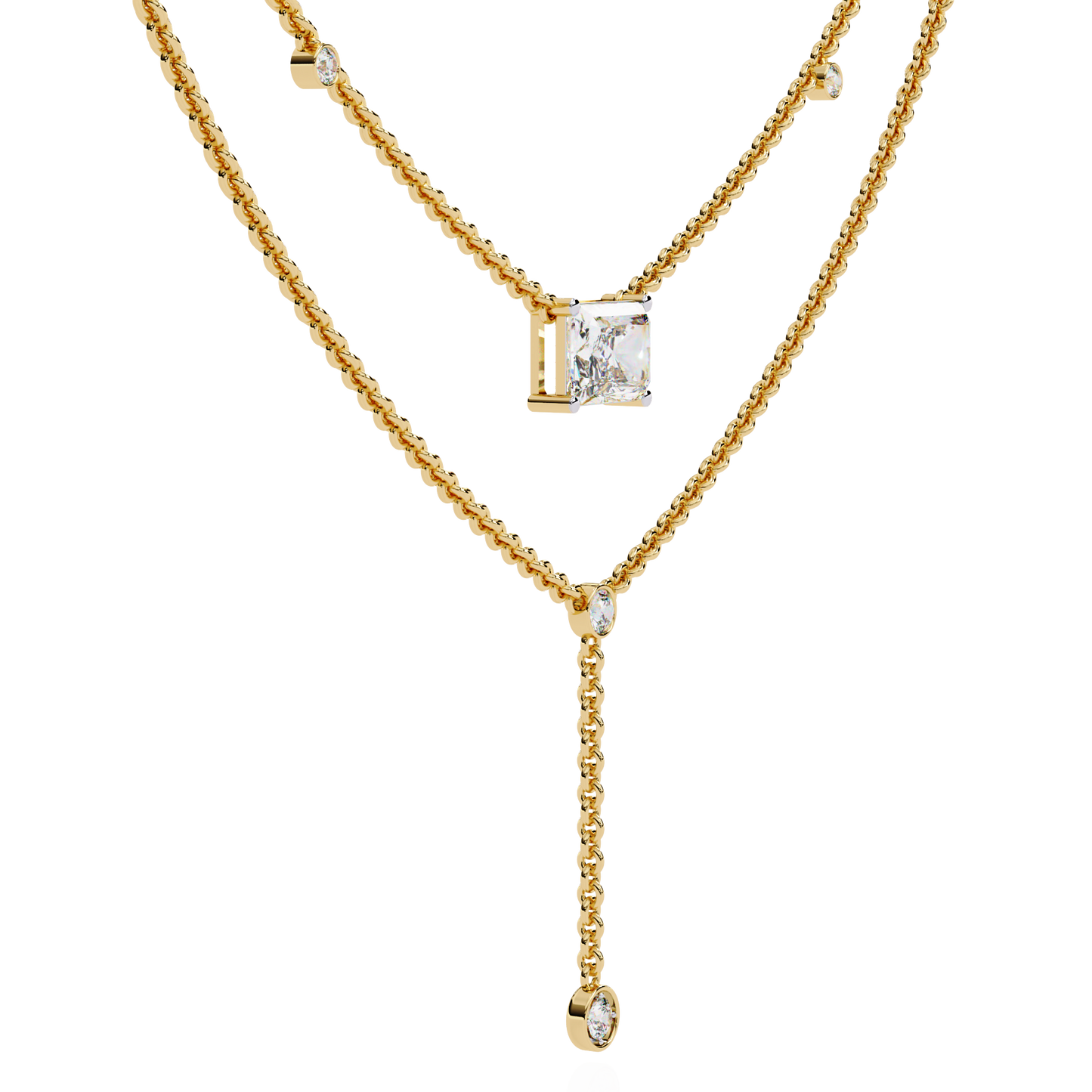 18k Solid Gold Radiant And Round 1.72 Ct  Cut Lab Grown Diamond Elegant Solitaire Cluster Daily Wear Necklace - HIGHCARAT DIAMONDS